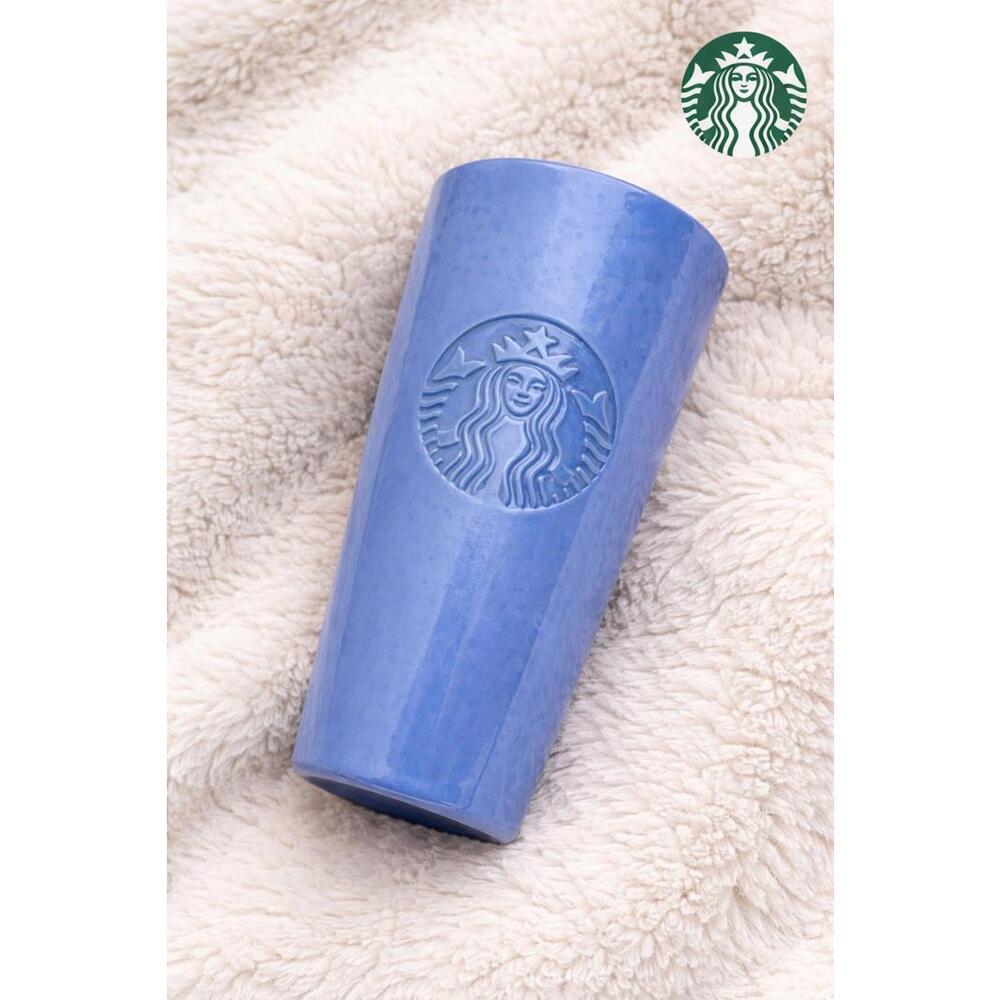 Starbucks Blue Iridescent Ceramic Tumbler (note mark on back)